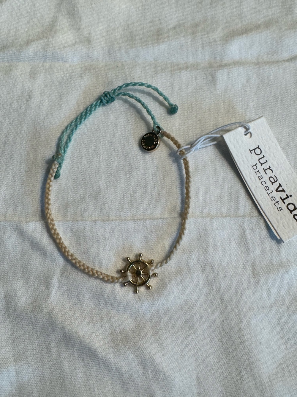 Pura Vida Beige and Teal Ship Wheel Bracelet